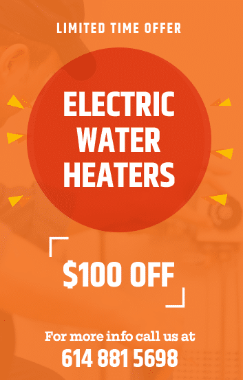 $100 off electric water heaters, water heaters installation, plumbing help, coupon, Ohio Water Heaters